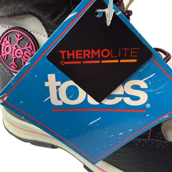 NWT Totes Girls Thermolite Beaver Black Pink Winter Snow Boots Size 1 Slip-On - Picture 9 of 15